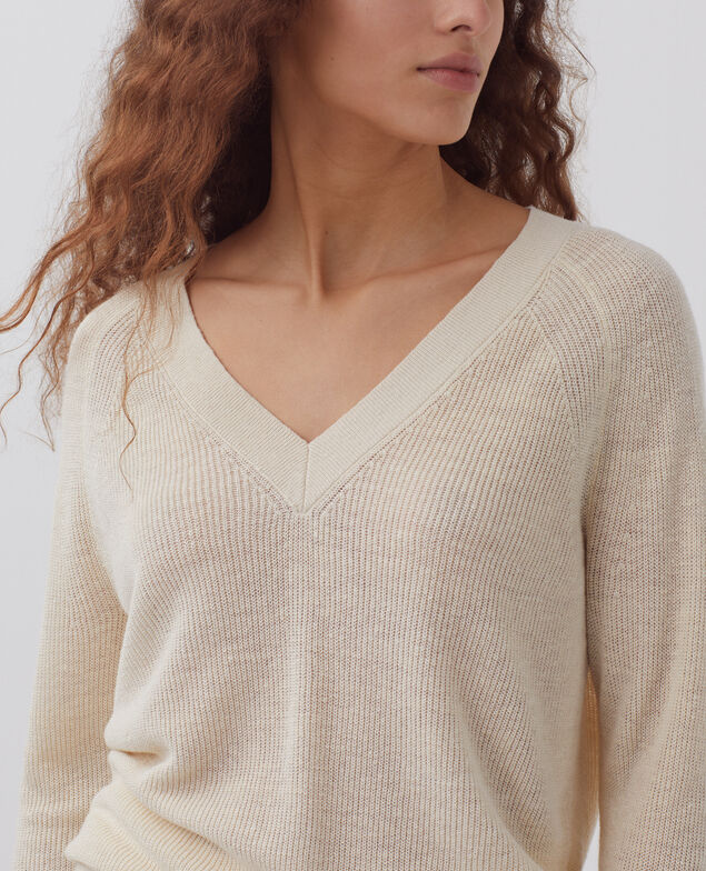 Pull col V en lin H303 white swan