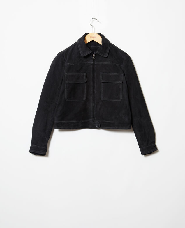Veste courte en daim Noir