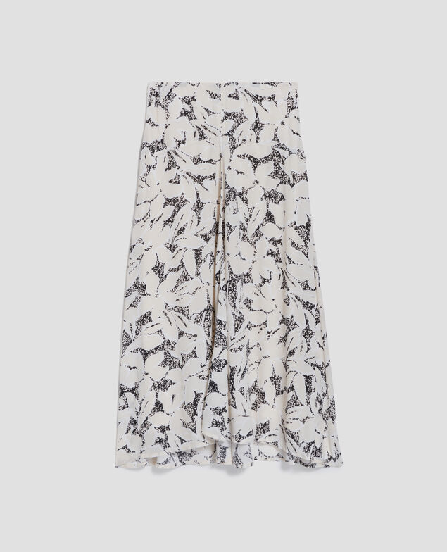 Jupe longue fluide asymétrique J301 flower camo ecru