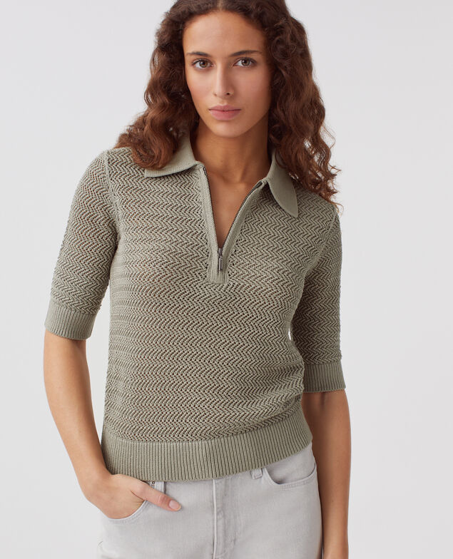 Pull col polo zippé en coton J050 shadow gray