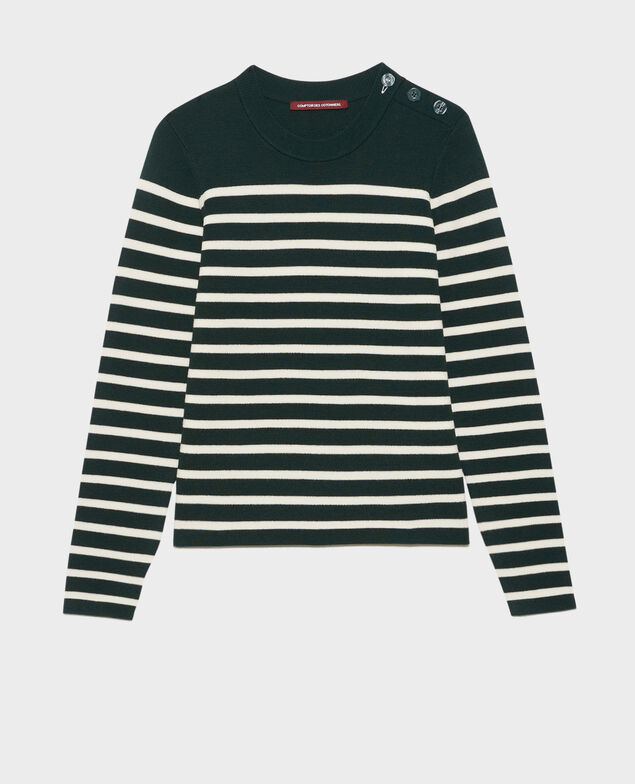 MADDY - Pull marin en laine mérinos 8872 58 darkgreen stripe