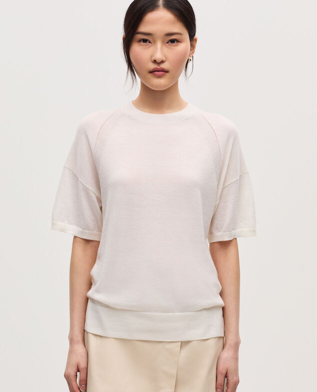 Pull en laine mérinos et soie H013 gardenia