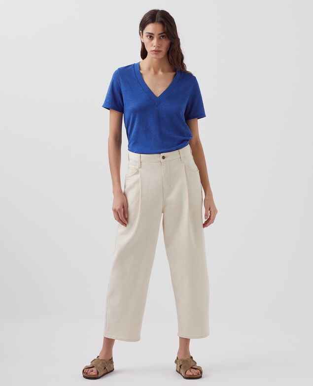 T-shirt col V en lin SARAH H660 sodalite blue