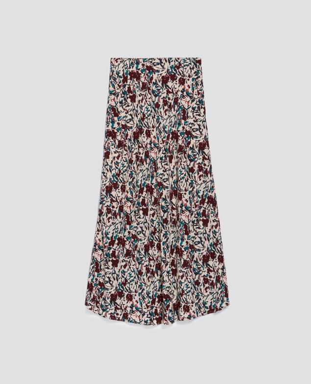 Jupe midi fluide J751 leaf burgundy