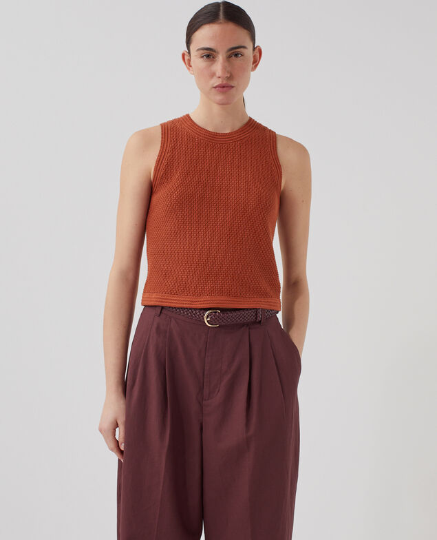 Débardeur maille ajourée en coton U260 orange