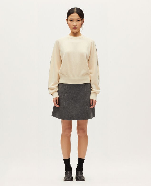 Pull col rond en cachemire K011 ecru st gray