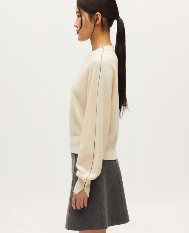Pull col rond en cachemire K011 ecru st gray