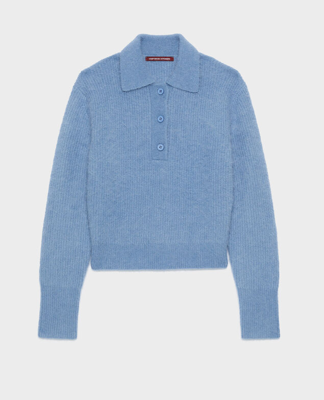 Pull col polo en alpaga mélangé A601 lt blue infinity