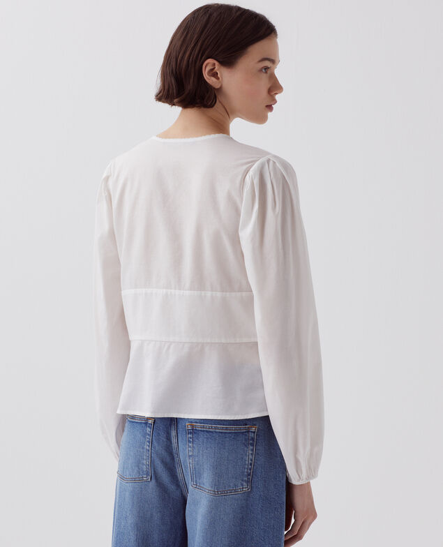 Blouse col V en coton H013 gardenia