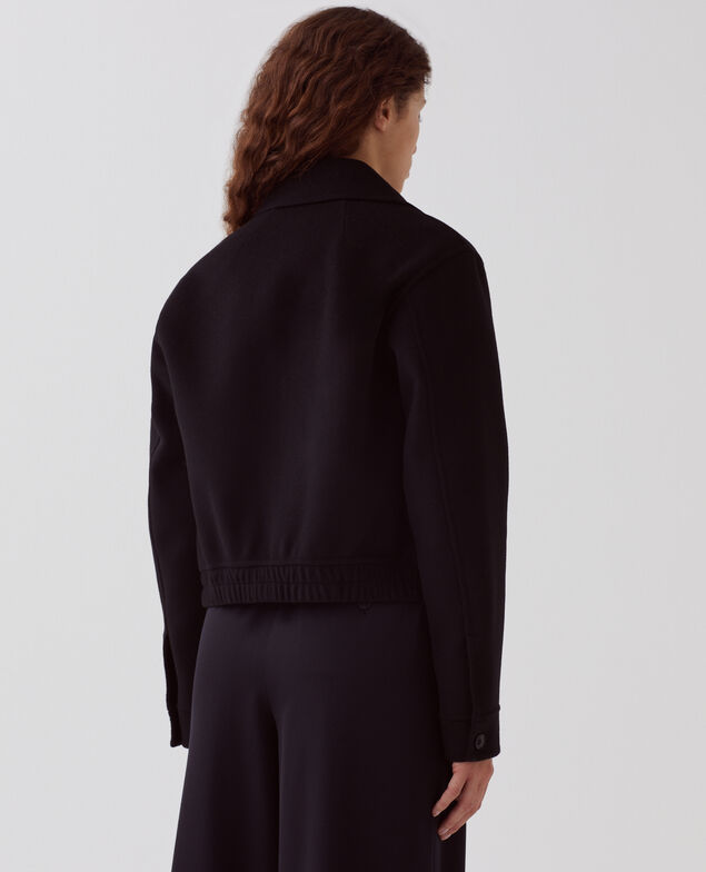 Blouson court double face en laine mélangée A091 black