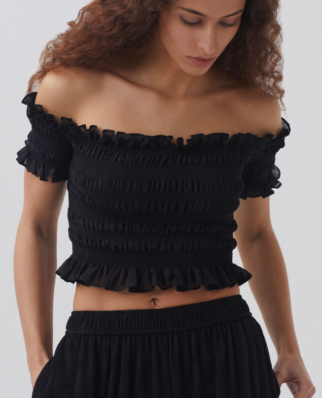 Top court à smocks H091 black beauty