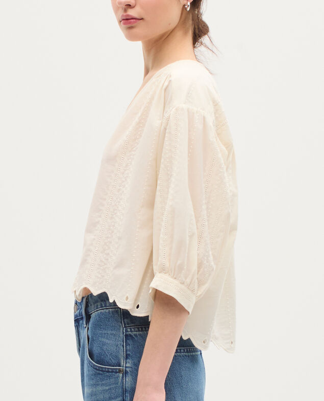 Blouse brodée en coton H013 gardenia
