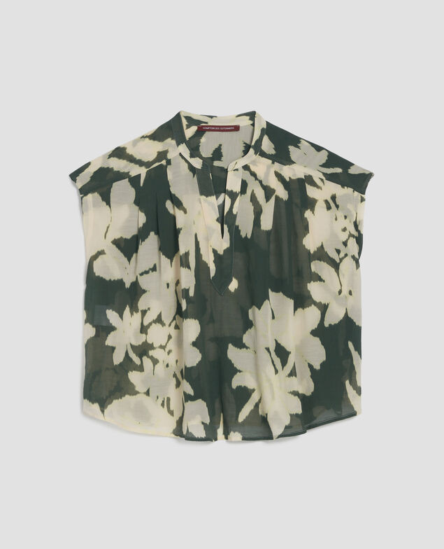 Blouse fluide sans manches en voile de coton J591 blurry fl dark g