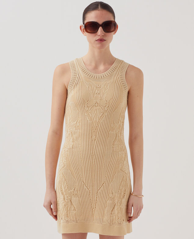 Robe courte en crochet à motif floral J300 natural