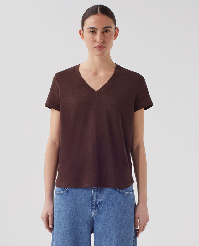 T-shirt col V en lin SARAH U190 wine