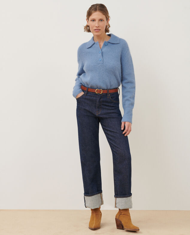 Pull col polo en alpaga mélangé A601 lt blue infinity