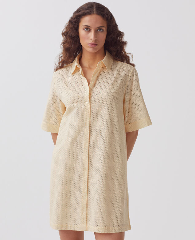Robe chemise courte brodée en coton H013 gardenia