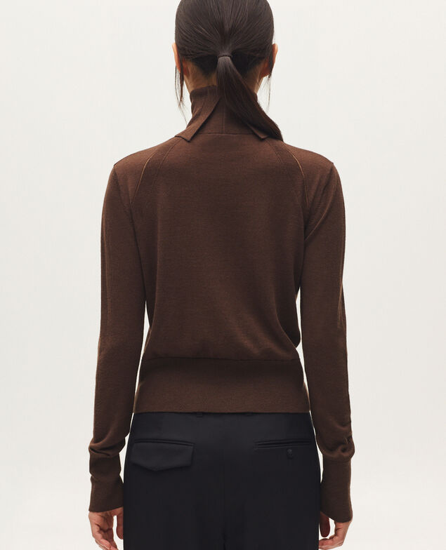 Wool and silk roll neck jumper K380 fudge brown