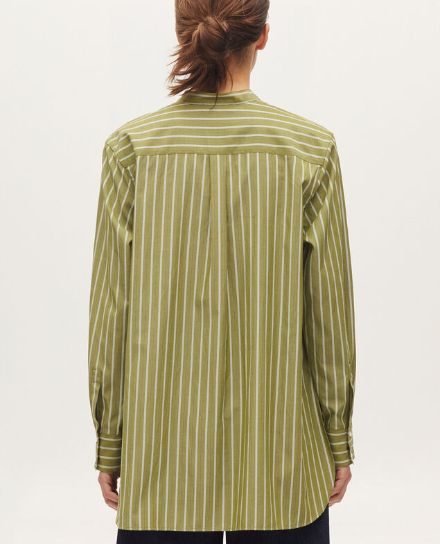 Chemise rayée col officier K541 stripes green