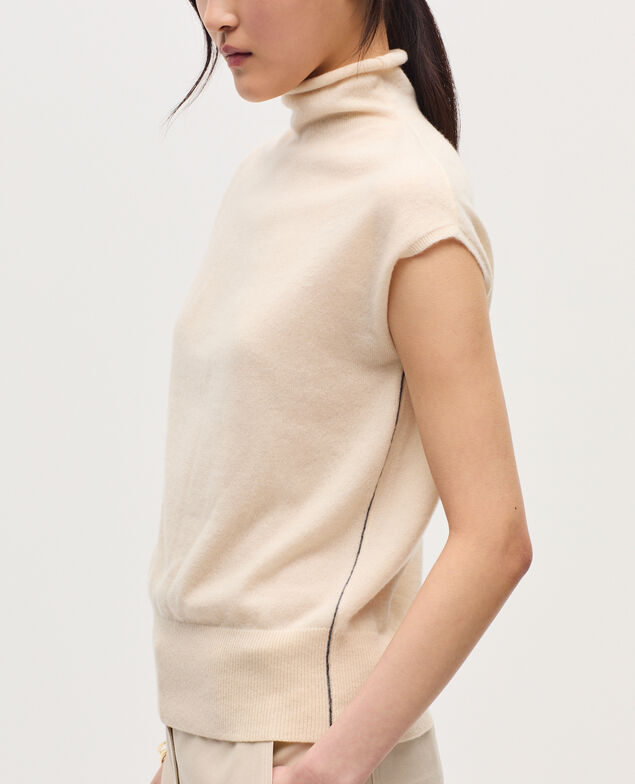 Pull sans manches en cachemire  K011 ecru st gray