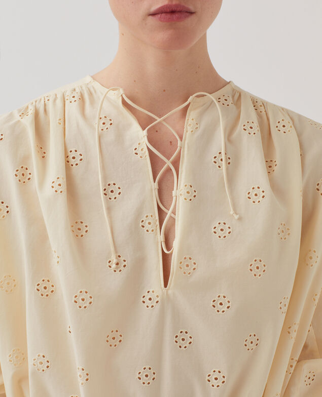 Robe midi broderie anglaise en coton I307 ecru