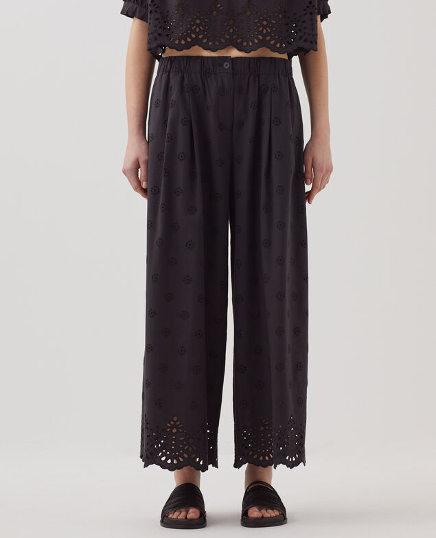 Pantalon ample broderie anglaise en coton H091 black beauty