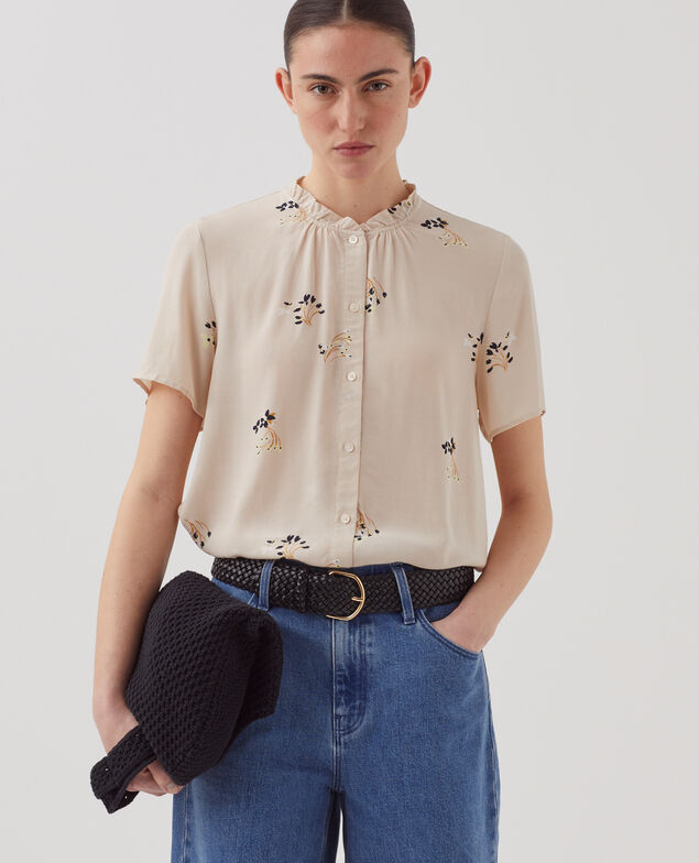 Chemise fluide à manches courtes J311 fl bouquet beige