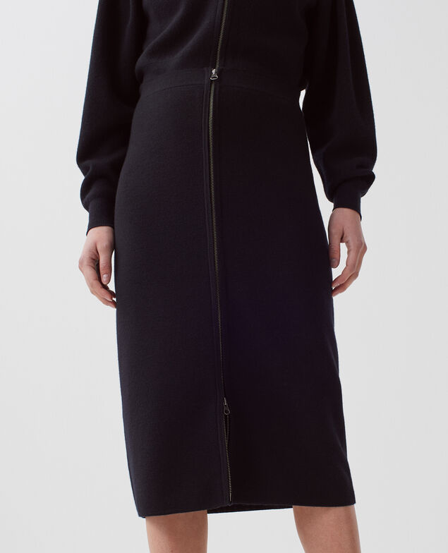 Jupe midi zippée en laine mérinos H091 black beauty