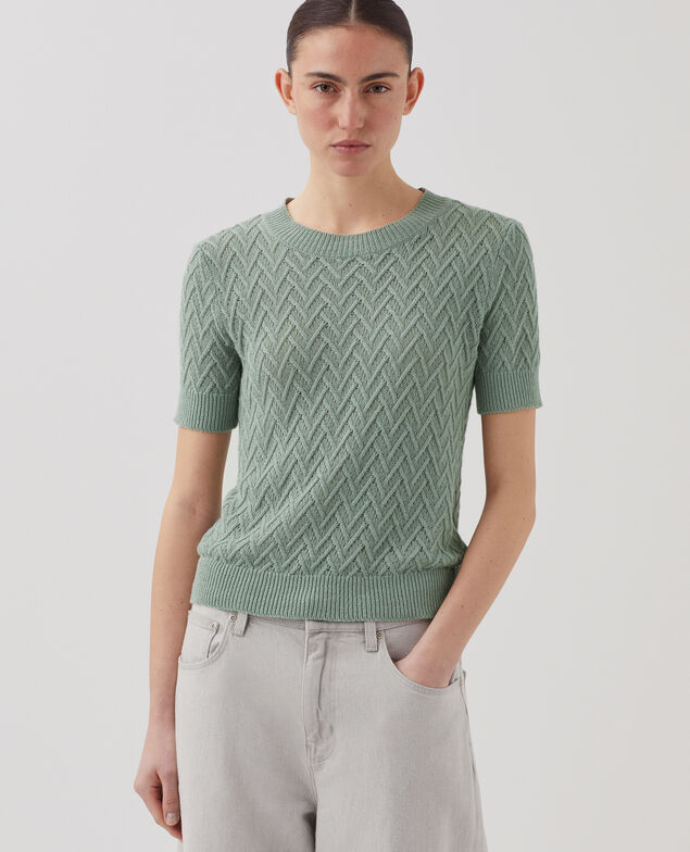 Pull à manches courtes en lin J510 jadeite green