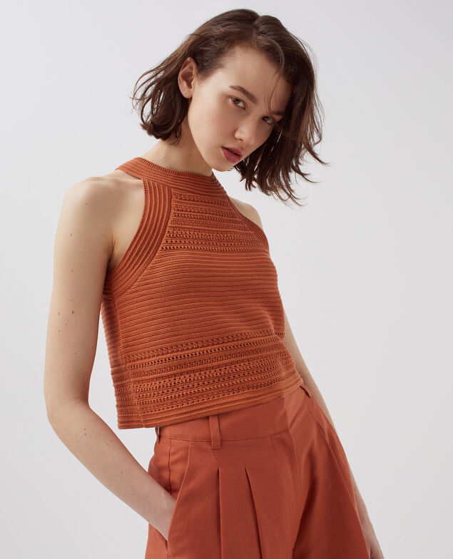 Débardeur en crochet coton H350 amber brown