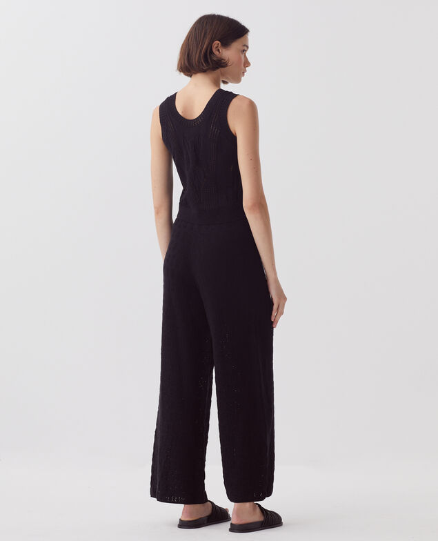 Pantalon évasé crochet texturé en coton H091 black beauty