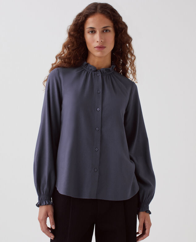 Blouse à col volanté I083 odyssey gray