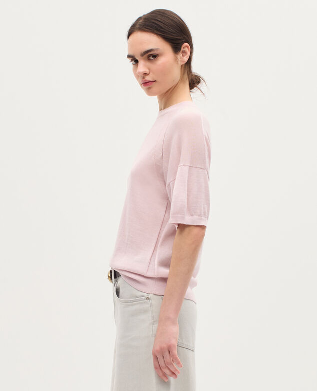 Pull en laine mérinos et soie K100 bloom pink