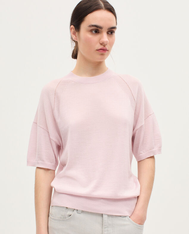 Pull en laine mérinos et soie K100 bloom pink