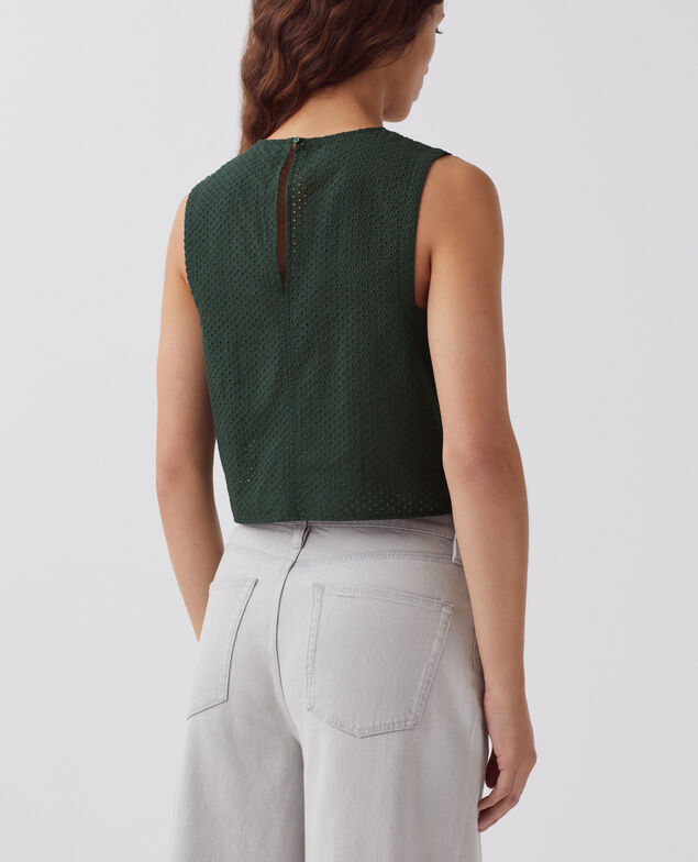 Top sans manches brodé en coton J590 spruce green