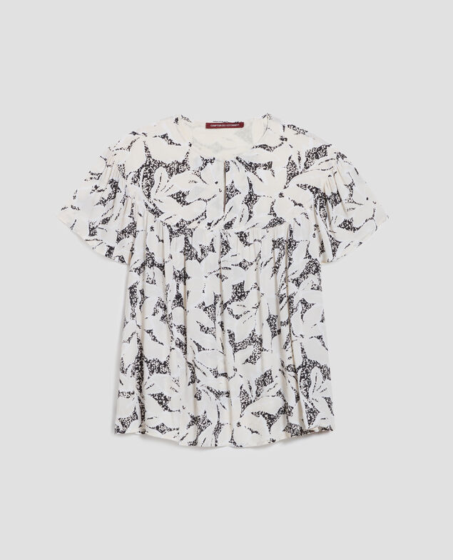 Blouse fluide à manches courtes J301 flower camo ecru