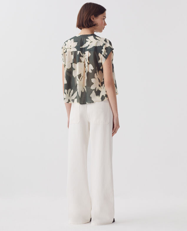 Blouse fluide sans manches en voile de coton J591 blurry fl dark g