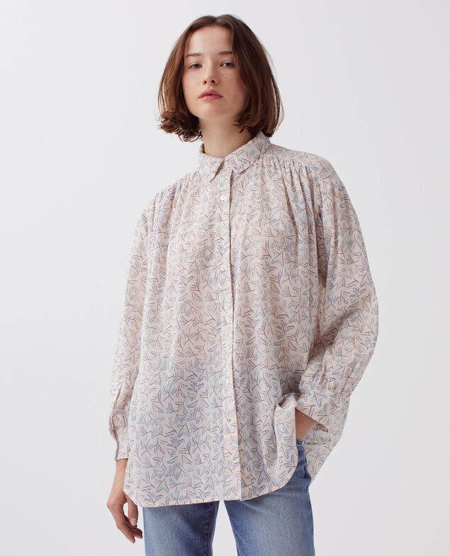 Chemise en coton froissé H613 fleurette blue