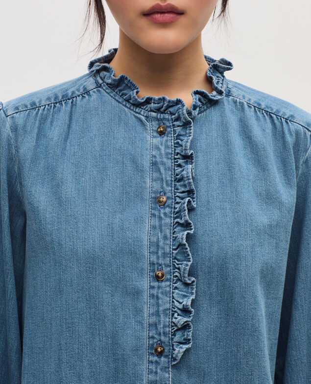 Chemise col volanté en coton J621 light blue