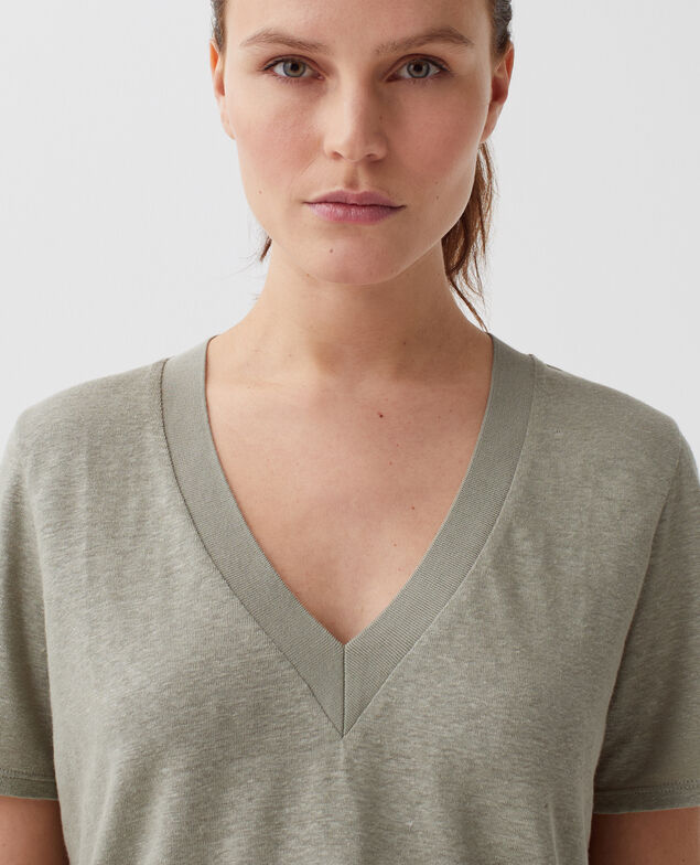 T-shirt col V en lin SARAH H050 vetiver