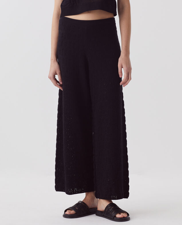 Pantalon évasé crochet texturé en coton H091 black beauty
