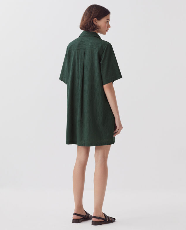 Robe chemise courte brodée en coton J590 spruce green