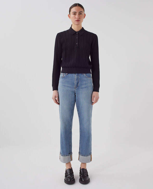 Pull col polo en coton U090 black
