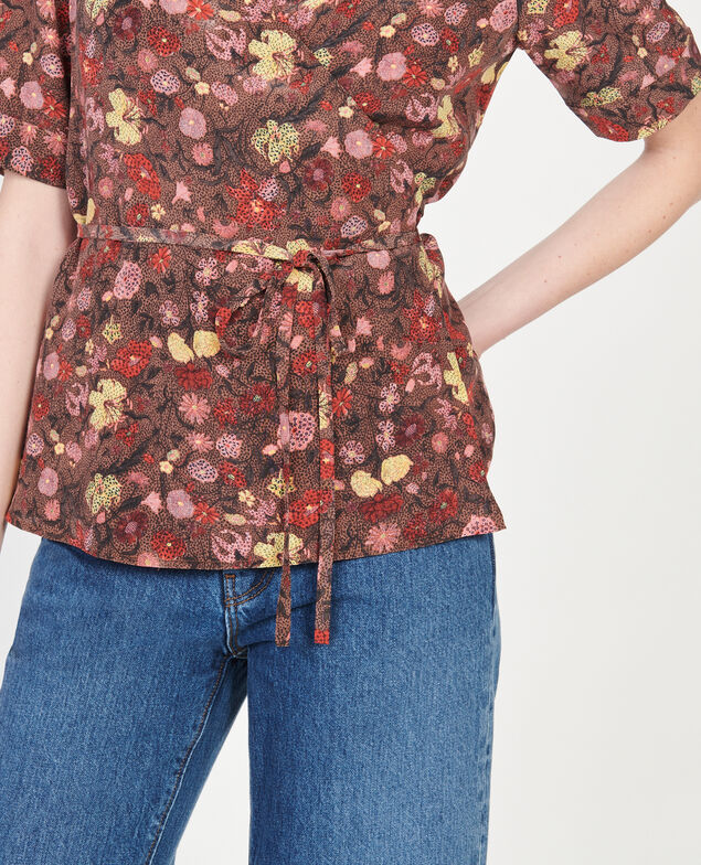 Blouse cache-cœur en soie fleurie Print eden tortoiseshell