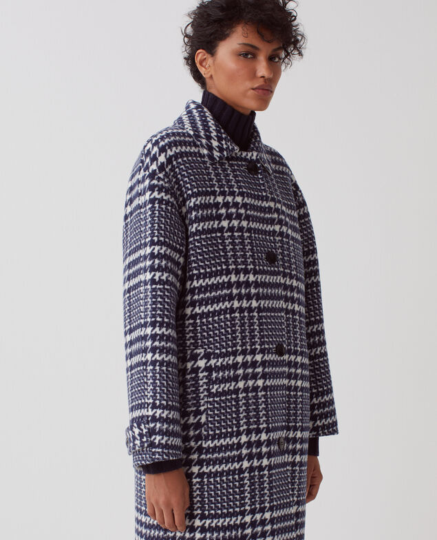 Manteau long I681 houndstooth ble