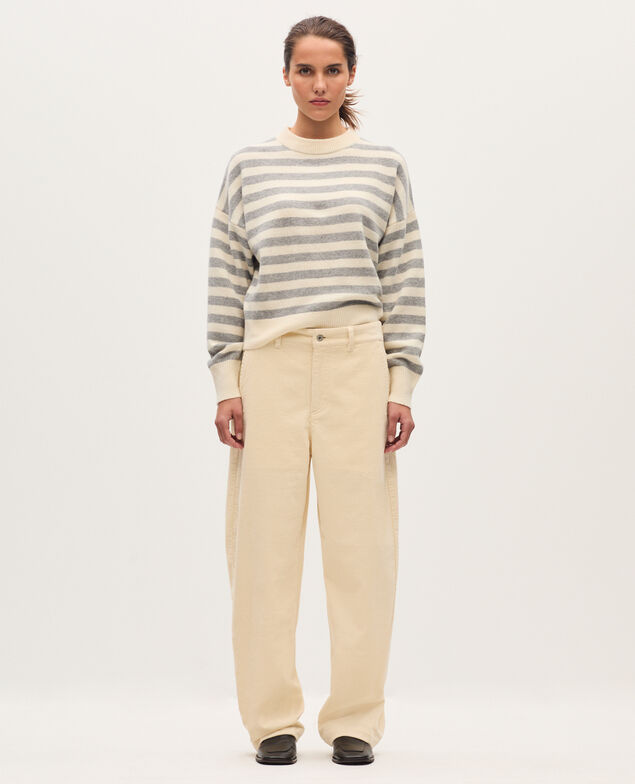 Pull col rond en laine K012 st grey white