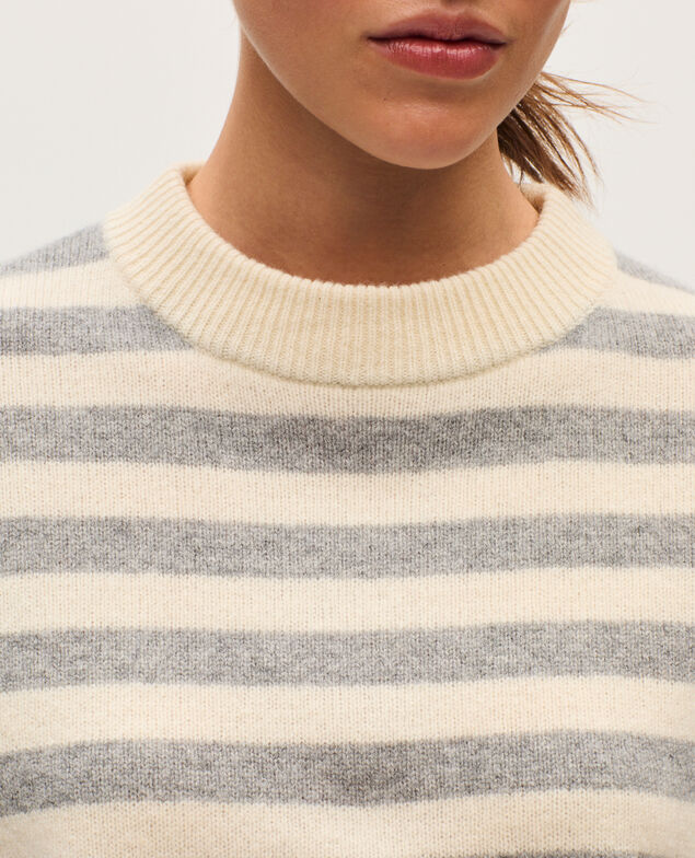 Pull col rond en laine K012 st grey white