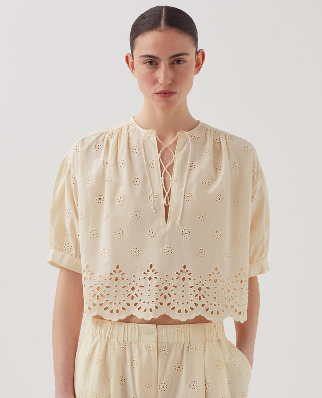 Blouse broderie anglaise en coton I307 ecru