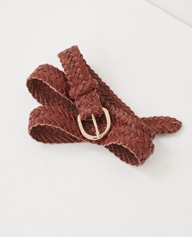 Ceinture fine tressée en cuir 4161c brandy brown