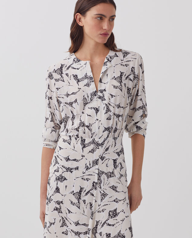 Robe longue fluide J301 flower camo ecru